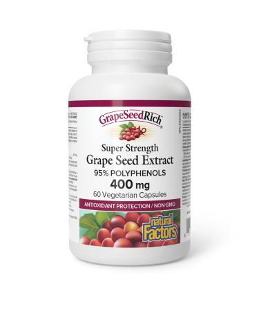 Natural Factors GrapeSeedRich Grape Seed Extract Super Strength 400mg 60 vegetarian capsules High Potency Rich Source of Antioxidants
