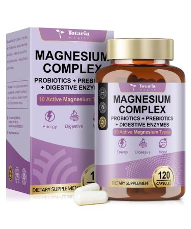 10-in-1 Magnesium Complex Supplement with Probiotics Prebiotics & Digestive Enzymes 100 Billion CFU Probiotics for Women Daily Probiotic for Muscle Sleep Calm Gut & Digestive Health Vegan Non-GMO