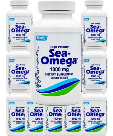 500 Softgels (10 Bottle) High Potency Rugby 1000mg Natural Deep Sea Hiccupsless Fish Oil Omega-3 Fatty Acid (EPA 300mg & DHA 200mg) for Men & Women Promotes Brain/Hair/Skin & Heart Health Made in USA
