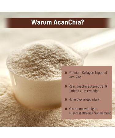 AcanChia Collagen hydrolyzate tripeptide 300 g good solubility tasteless without additives from beef high bioavailability only 25 g per day - Buy Online on GoSupps.com