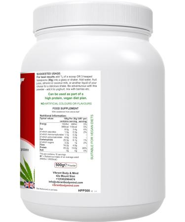 Hemp Protein Powder Organic with Probiotics Prebiotiocs and Superfoods - 100% Unflavoured Pure Complete Vegan Protein for Muscle Growth Energy & Nutrition - 1lb Jar Made in the UK - Buy Online on GoSupps.com