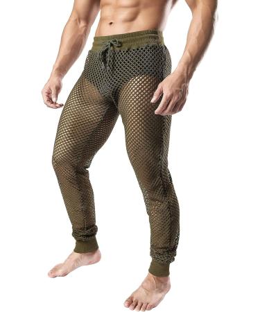 JOGAL Men's Mesh Fishnet See Through Pants Armygreen Medium - Buy Online on GoSupps.com