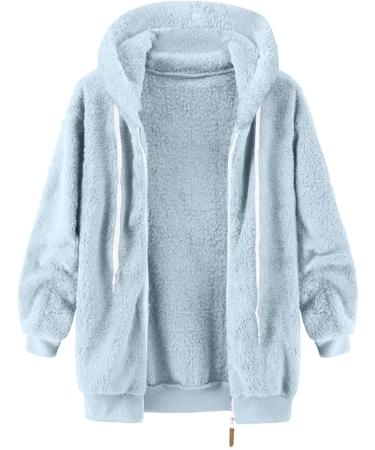 Shop Hanxiulin Oversized Plush Jacket for Women | Warm Lined Fleece Coat in Light Blue | Elegant Hoodies & Quilted Jackets Up to 4XL - Buy Online on GoSupps.com