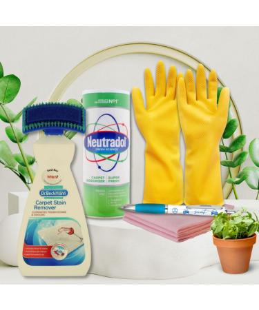 7pc Carpet Cleaner Kit | Dr Beckmann Carpet Stain Remover 650ml Neutradol Carpet Deodorizer 650ml 1 pair Gloves Microfibre Cloth 3pk with Sinta Gifts Pen | Eliminates Tough Stains & Odours
