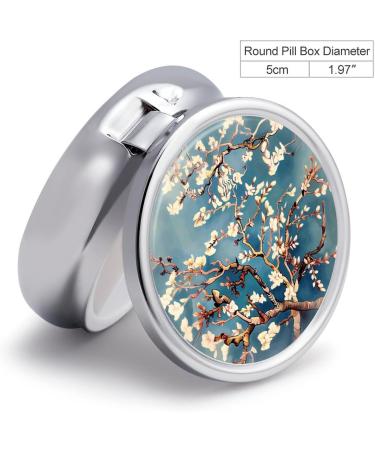Round Almond Blossom Pill Box - 3 Compartment Portable Organizer | Decorative Metal Pocket Pill Case - Buy Online on GoSupps.com