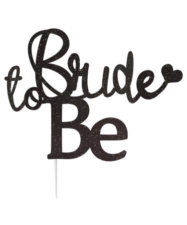 LissieLou Bride to Be with Heart Hen Party Cake Topper Glitter Card Black Made in the UK