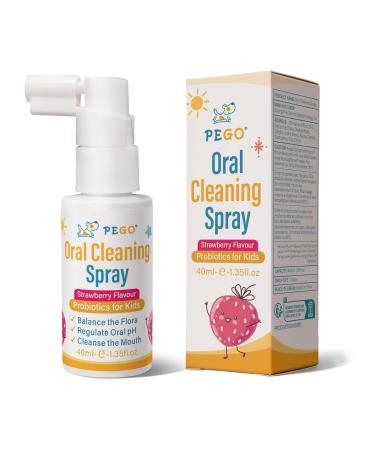 PEGO Kids Oral Spray, Toddler Toothpaste Helper for Daily Oral Care and Fresh Breath, Kid's Mouth Spray with Fluoride Free for Newborn to Preschoolers (40ml*1, Strawberry) Strawberry 1.35 Fl Oz (Pack of 1)