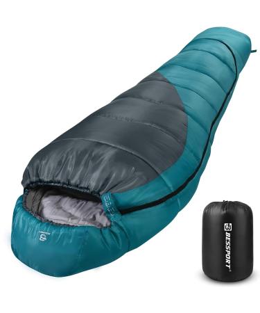 Bessport Mummy Sleeping Bag | 15-45  Extreme 3-4 Season Sleeping Bag for Adults Cold Weather Warm and Washable, for Hiking Traveling & Outdoor Activities 32-blue&grey