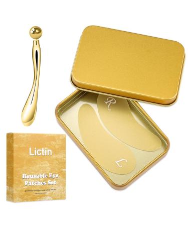Lictin Reusable Eye Patches Silicone Under Eye Patches with Lifting Effect to Relieve Wrinkles and Fine Lines Pair with Metal Eye Cream Applicator Tin Case