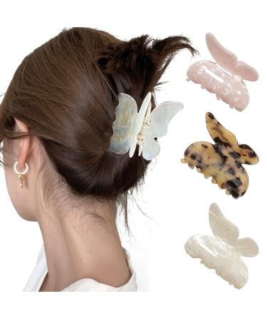 3PCS Acrylic Hair Claw Butterfly Tortoise Shell Hair Clip Celluloid French Design Leopard Print Hair Clips for Women (Large B)