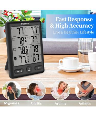 Geevon Digital Radio Thermometer with 3 Sensors - hygrometer Moisture & Air Humidity Meter - 200ft Range - Black - Buy Online on GoSupps.com