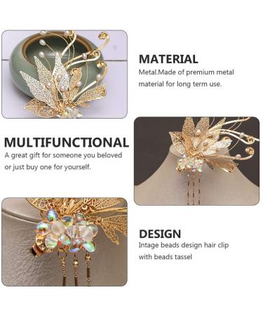 Minkissy Chinese Tassel Hair Fork - Vintage Japanese Style Hairpin with Leaves and Pearls for Women and Girls | Christmas Cosplay Hanfu Accessory - Buy Online on GoSupps.com