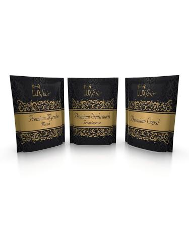3 Set Premium Incense Myrrh and Copal for smoking and burning on smoked coal Original Luxflair incense in the 200g XXL savings pack