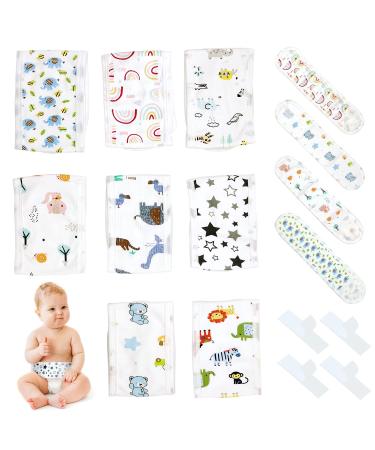 YFresh 8 Pcs Cotton Baby Belly Band mit 4 Pcs Hook and Loop Tape Cartoon Umbilical Hernia Belt Infant Newborn Belly Button Band for 0-12 Months 2 Styles