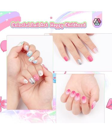 SAVILAND 168Pcs Press on Nails - Kids Nail Art | Glitter Gradient Stick on Nails for Girls Ages 8-12 | Short Acrylic Tips in Blue Pink White Silver - Buy Online on GoSupps.com