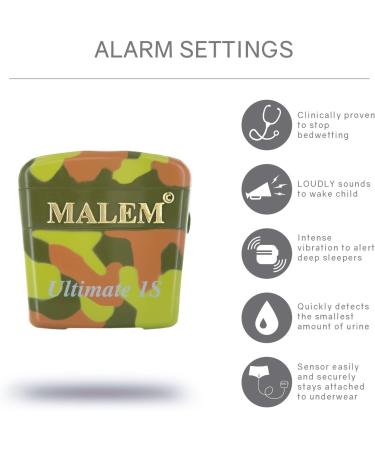 Malem Ultimate PRO Bedwetting Alarm - 8 Selectable Tones & Strong Vibration | Camouflage Design for Boys & Girls - Stop Bed Wetting Effectively - Buy Online on GoSupps.com