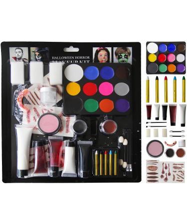 Halloween Makeup Kit, 37 Pcs Vampire Zombie Clown Witch Face Paint Makeup Set for Adult and Kids Special Effects,Suitable for All Kinds of Parties, Masquerade Parties, Halloween Parties