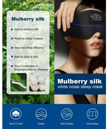 White Noise Sleep Mask Headphones with 34 Nature Sounds | Wireless & Sweat Absorbent Silk Eye Mask for Sleeping | Light Blocking & Timer | Best for Sleeper & Travel | All Black - Buy Online on GoSupps.com