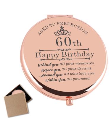 Cawnefil 60th Birthday Gifts for Women Rose Gold Compact Makeup Mirror Happy 60 Years Old Birthday Gifts for Women Turning 60th Birthday Gift for Wife Mom Sister Grandma 60th Birthday Gift Ideas