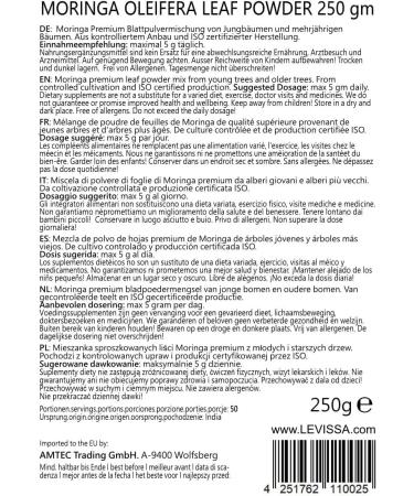 Moringa Powder 250g - Vegan and Gluten Free - Microfine Oleifera Leaf Powder - Vitamins Protein Amino Acid Micronutrients with Maximum Bioavailability - by MoriVeda - 1x250g - Buy Online on GoSupps.com