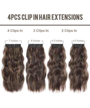4pcs Honey Brown Balayage Clip in Hair Extensions - Long Wavy Synthetic Fiber Pieces for Women - Buy Online on GoSupps.com