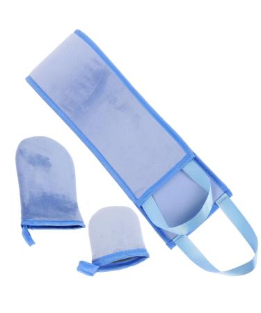 Sewroro Applicateur Dos Autobronzant 3 Pi ces Kit Moufles sans Doigts Bleu Velours pour Femmes Hommes Application Uniforme Bronzage Spa