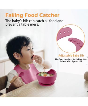 5pcs Baby Weaning Set with Adjustable Bib and Suction Bowl - Pink | BPA Free Feeding Sets for Babies and Toddlers - Buy Online on GoSupps.com