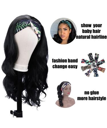 Synthetic Glueless Black Body Wave Headband Wig - 26 Inch 1B# Natural Black - Heat Resistant - 180% Density - For Black Women - Buy Online on GoSupps.com