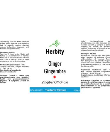 Ginger Herbal Tincture Liquid Extract Quality Hand Crafted Natural Medicine Remedies Herb Formula Drops Non-GMO Vegan Gluten Free No Fillers (Zingiber officinale) (250mL 8.5oz) 250 ml (Pack of 1) - Buy Online on GoSupps.com