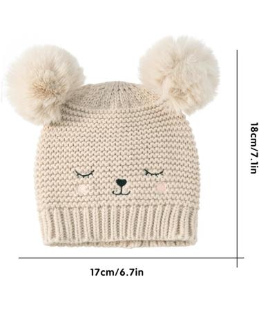 XYIYI Baby Kids Winter Warm Knit Hat with Crochet Fur Pom Beanie Cap - Bear Khaki | 6-24 Months Boys Girls - Buy Online on GoSupps.com