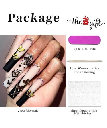 Runrayay Black Butterfly Press-On Nails for Women & Girls | Long Full-Cover Nail Tips with Nail Fans | Festival & Salon Quality - Buy Online on GoSupps.com
