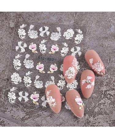 Lahdrhab 5D Embossed Flower Nail Art Stickers 4 Sheets Self-Adhesive Decals Floral Design Nail Decoration for Women - Buy Online on GoSupps.com