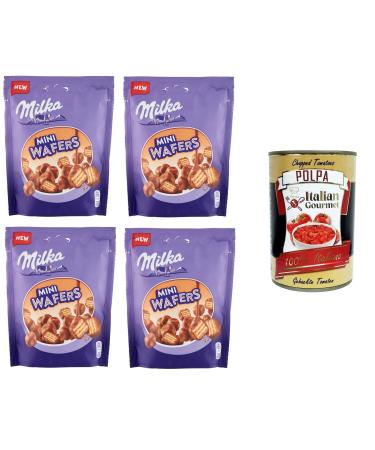 Milka Mini Rice Pads Ricoperto di Cioccolato al Latte Delle Alpi Waffle Wrapped in Alpine Milk Chocolate 4 x 110 g + Italian Gourmet Polpa 400 g