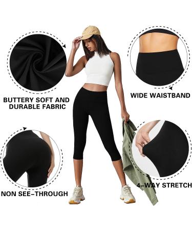 Womens High Waisted Tummy Control Fleece Capri Leggings - Non See Through Yoga Pants - White - Large/X-Large - Buy Online on GoSupps.com