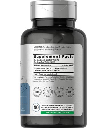 L-Lysine 1000mg 100 Caplets | Vegetarian Non-GMO Gluten Free | Horbaach - Buy Online on GoSupps.com