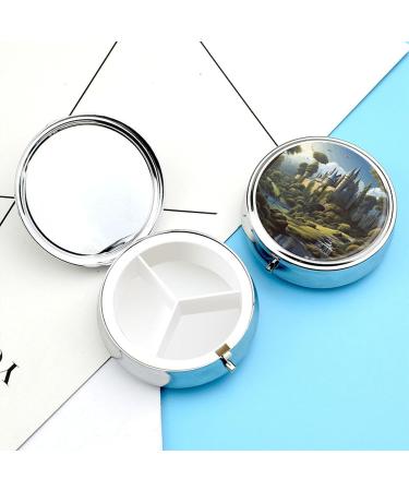 Round Pill Box with Woods and Castle Print - 3 Compartment Metal Pill Organizer | Portable Decorative Pocket Pill Case Style-43 - Buy Online on GoSupps.com