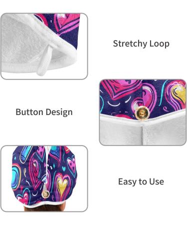 Neon Cartoon Heart Hair Towels 2 Pack | Super Absorbent Quick Dry Turbans for Women & Girls - Buy Online on GoSupps.com