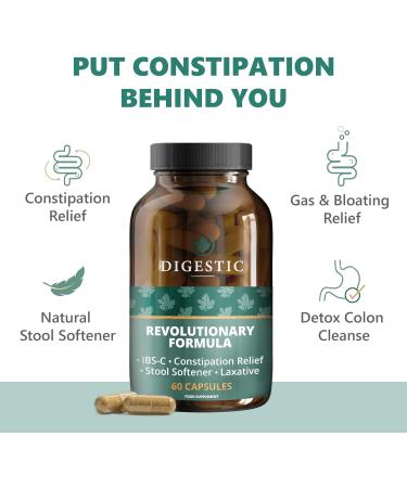 Digestic 100% Natural Laxative for Constipation Relief | 60 Capsules Colon Cleanse Detox | Bloating and Gas Relief | Stool Softener | 60 Count - Buy Online on GoSupps.com