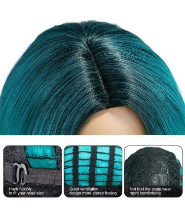 Fancy Ombre Blue Light Teal Wig | Long Curly Wavy Hair | Dark Roots | Synthetic Daily & Party Wigs for Women - 28 - Buy Online on GoSupps.com