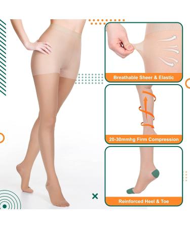 3 Pairs Sheer Compression Pantyhose 20-30 mmHg | Graduated Support Stockings for Women | Medium Size | Ideal for Swelling, Varicose Veins, Edema, Pregnancy - Buy Online on GoSupps.com