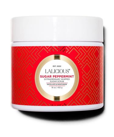 LaLicious Sugar Peppermint Extraordinary Whipped Sugar Scrub - Cane Sugar Body & Foot Scrub Exfoliating & Moisturizing Skin Care with Coconut Oil & Honey No Parabens (16oz)