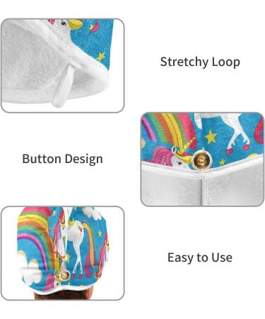 Unicorn & Rainbow Blue Hair Towel 2 Pack - Super Absorbent Quick Dry Hair Turbans for Women & Girls - Buy Online on GoSupps.com
