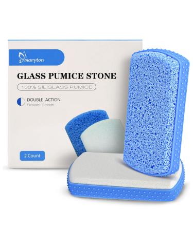 Maryton Foot Scrubber Pumice Stone for Feet, Upgraded 2 in 1 Exfoliating Glass Pumice Stone with Grip, Ultimate Pedicure Tools Dead Skin Callus Remover, 2-Count 2 Count (Pack of 1)