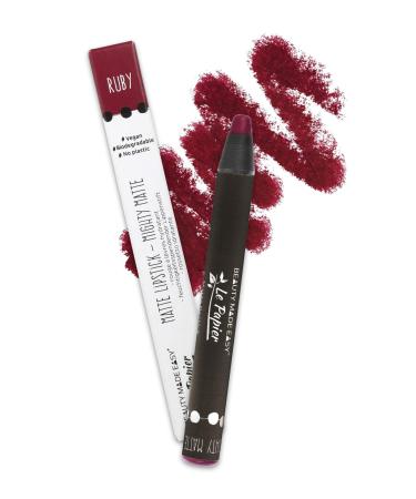 Beauty Made Easy Le Papier moisturising matte plastic-free vegan lipstick with shea butter Mighty Matte RUBY