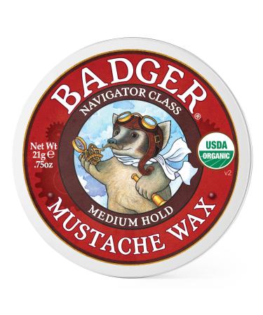 Badger - Mustache Wax, Medium Hold, Natural Mustache Wax, Certified Organic, Styling Facial Hair Wax, Moustache Wax, 0.75 oz 0.75 Ounce (Pack of 1)