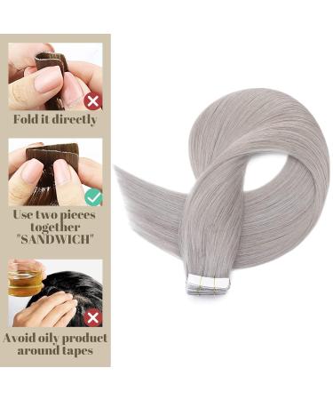 SEGO Tape Extensions - 100% Remy Human Hair Extensions 10pcs Grey Straight Adhesive Hairpieces 12 (30cm) 25g - Buy Online on GoSupps.com