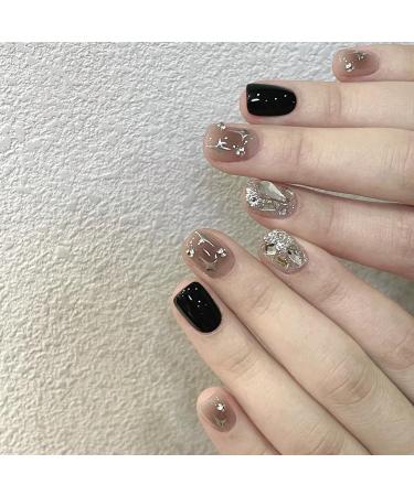 Handmade Nail Art Black Halo Dyed Short Style Compatible with Wearing Fake Nail Patches(S)