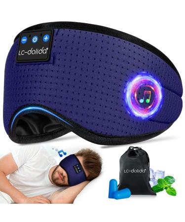 LC-dolida Sleep Mask with Headphones Breathable Sleeping Mask for Side Sleepers Travel Eye Covers for Sleep Built-in Comfortable HD Speakers Blindfold Mask for Travel/Sleep/Nap Blue