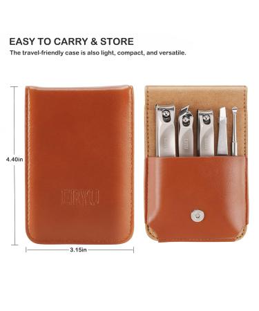 Eryu 5-Piece Stainless Steel Nail Clippers Set with Leather Travel Case - Professional Nail and Toenail Clippers for Thick Nails - Ideal Dad & Mom Gift - Brown - Buy Online on GoSupps.com