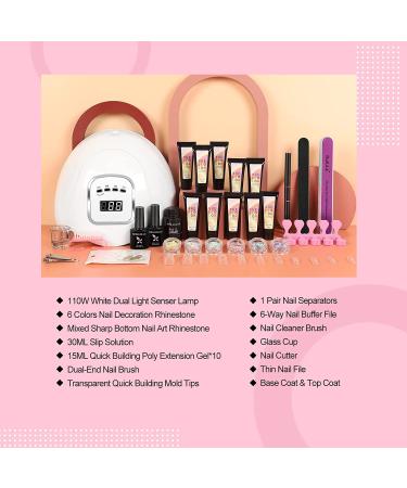 Pink Glitter Poly Gel Nail Kit with 10 Colors & 110W LED UV Lamp | Poly Nail Gel Kit with Slip Solution, Dehydrator & Nail Art Supplies - VE128 - Buy Online on GoSupps.com